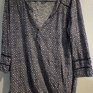 Lucky Brand Navy and White Geometric V-Neck Tunic